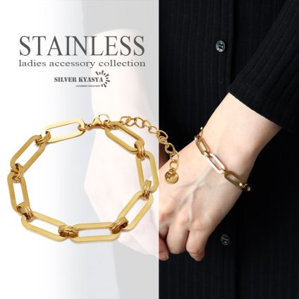 ステンレス チェーンブレスレット レディース ゴールド シンプル 18k GP 金属アレルギー対応 女性