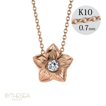 ハワイアンジュエリー ダイヤモンド ピンクゴールド ネックレス プルメリア スターフラワー 14K K14ピンクゴールド 一粒ダイヤモンド 鑑定書付 K10 10Kあずきチェーン太0.7mm ギフトラッピング可能 彼女 妻 女性 レディース プレゼント ハロウィン 【品番：CG-GP102R】