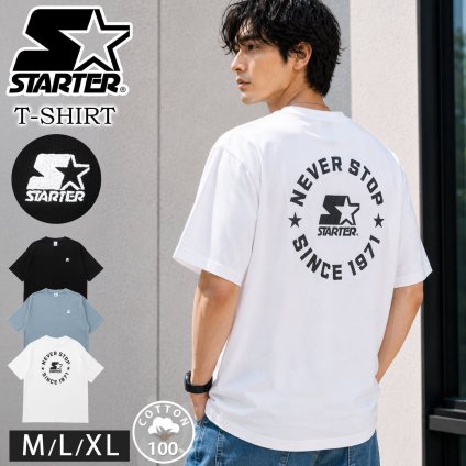 STARTER スターター Tシャツ メンズ レディース 半袖 綿100% バックプリント ワンポイント ロゴ 刺繍 コットン 無地 ストリート カジュアル スポーティ 春 夏 秋 M L XL 大きいサイズ ユニセックス 2026SS karlas