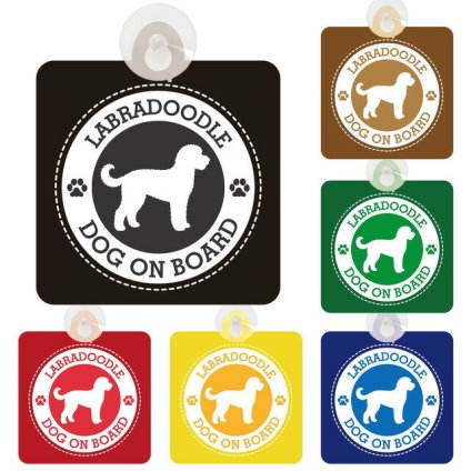 名入れ可 セーフティサイン DOG ON BOARD LABRADOODLE ラブラドゥードル 全6色 安全運転 車内用 吸盤タイプ 煽り運転対策 収れん火災防止タイプ 安全対策 カーサイン 肉球マーク