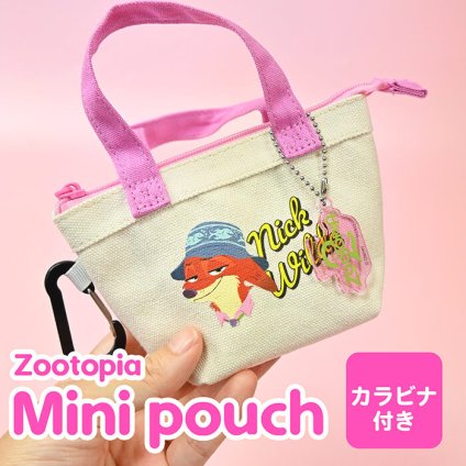 ズートピア ポーチ ミニポーチ DISNEY カラビナ付き ミニバックポーチ ディズニー トートバッグ トート型 カラビナ バッグにつけられる プレゼント ギフト 贈り物 おもしろい 誕生日 リップポーチ ミニサイズ 小さめ 小物入れ 持ち手