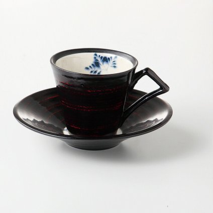 漆陶そう吉　コーヒーc/s　シダ曙（黒） 陶器 美濃焼 やきものの里から、暮らしを贈ります。　ギフト 食器 セット テーブルウェア