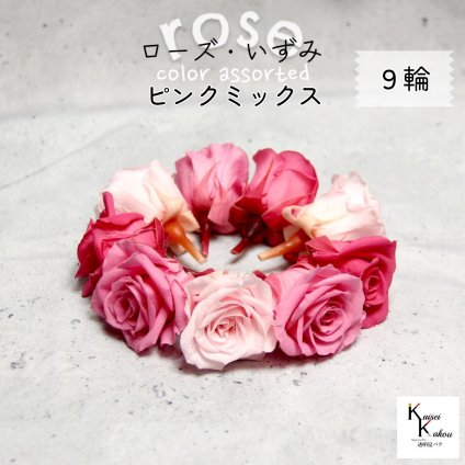 大地農園！プリザーブドフラワー 「ローズいずみ カラーアソート ピンクミックス 3輪ずつ9輪」 「シャーベットピンク プリンセスピンク フランボワーズ 3輪ずつ9輪」 プリザ 花材 ハーバリウム オオチノウエン バラ 薔薇 ローズ rose