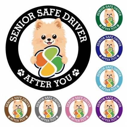 カーサイン 高齢者マーク SENIOR SAFE DRIVER ポメチワ ステッカー シール 直径13cm 肉球 日本製 車