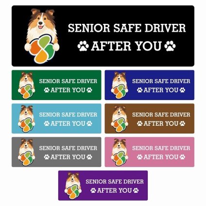 カーサイン 高齢者マーク SENIOR SAFE DRIVER ラフコリー ステッカー シール 長方形 15x5cm 肉球 日本製 車