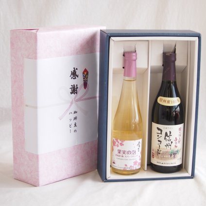 感謝の贈り物ボックス梅スパークリングと国産ワインセット(酸化防止剤無添加 信州コンコード赤ワイン 中口(長野県)720ml果実の泡 北海道梅スパークリング500ml