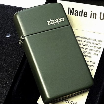 ZIPPO ライター スリム型 マットカーキ ジッポーロゴ グリーン おしゃれ 艶消し オリーブ ギフト シンプル 緑 レディース  可愛い プレゼント メンズ