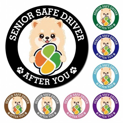 カーサイン 高齢者マーク SENIOR SAFE DRIVER ポメラニアン マグネット 強力 直径13cm 肉球 日本製 車 ステッカー