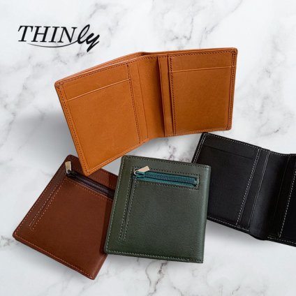 THINly スィンリー カードが10枚入る薄い手の平財布 小銭入れ付き[二つ折り財布 メンズ レディース 薄い コンパクト 2つ折り財布 シンプル 二つ折 財布 牛革 レザー 革 二つ折り おしゃれ ブランド]