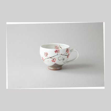 ピンク花 ジャンボ手付スープ 陶器、再生土 美濃焼 やきものの里から、暮らしを贈ります。　ギフト 食器 セット テーブルウェア