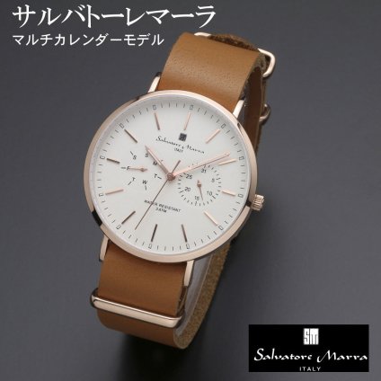 【送料無料】（お取り寄せ）腕時計 メンズ レディース アナログ Salvatore Marra サルバトーレマーラ マルチカレンダー 3気圧防水 レザーベルト SM15117-PGWHPG 本革レザー ブランド 人気 シンプル ウォッチ カジュアル フォーマル[SM15117-PGWHPG]