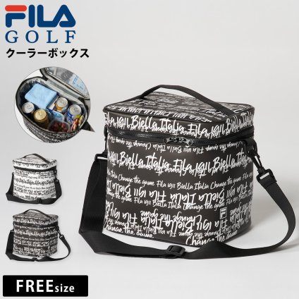 FILA GOLF フィラゴルフ クーラーボックス クーラーバッグ 保冷バッグ ソフトクーラー スクリプトロゴ 総柄 肩掛け ショルダー ゴルフ カートバッグ スポーツ アウトドア キャンプ レジャー メンズ レディース ユニセックス ブラック ホワイト 2026SS Karlas
