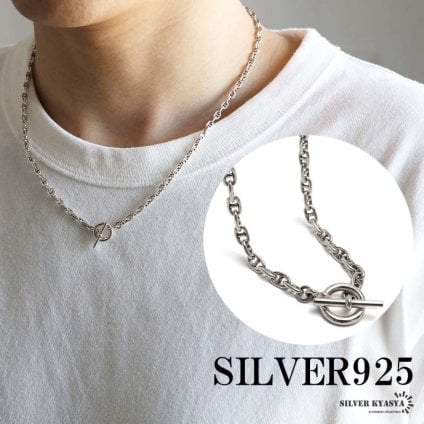 シルバー925素材 マンテルネックレス アンカーチェーンネックレス Tバー OT 錨