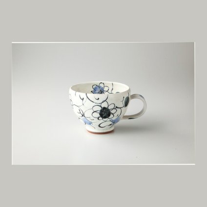 水玉花唐草 ジャンボ手付スープ 陶器 美濃焼 やきものの里から、暮らしを贈ります。　ギフト 食器 セット テーブルウェア