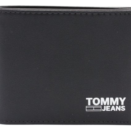 トミーヒルフィガー　TOMMY HILFIGER 　ふたつ折り財布　小銭入れ無しスリム財布　AM0AM07019　ブラック　黒　リサイクルレザー　折財布　トミージーンズ