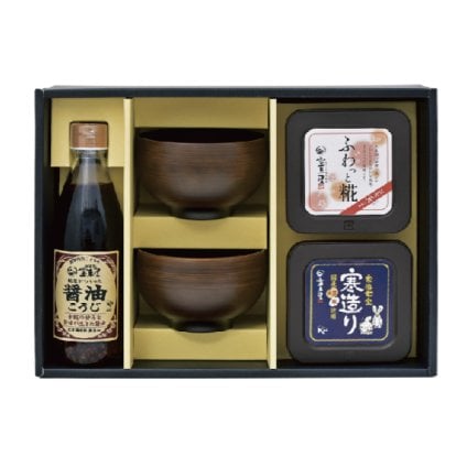 【ギフト】味噌・醤油こうじ・会津塗お椀セット　福島県　宝来屋　ギフト　贈り物　セット