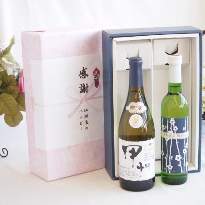感謝の贈り物ボックス 山梨県甲州種ぶどう100%使用白ワインと国産ワインセット(京都青谷 梅わいんワインやや甘口(京都府)500mlシャンモリ柑橘香御坂甲州白ワイン(山梨県)750ml