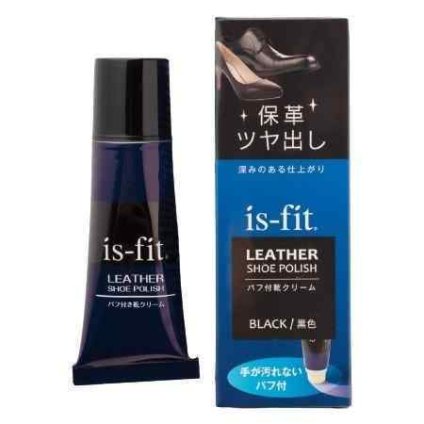 is-fit パフ付 靴クリーム 黒 シューケア 保革剤 レザーケア 革靴 メンテナンス シューズケア 光沢 ツヤ出し ブラック 簡単 手を汚さない 深みのある仕上がり 長持ち エレガント