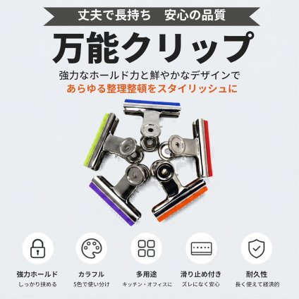 特大目玉クリップ 5色セット 滑り止め付き 強力クリップ 袋止め 書類整理 キッチン オフィス 多用途 LB0H3KGP34M