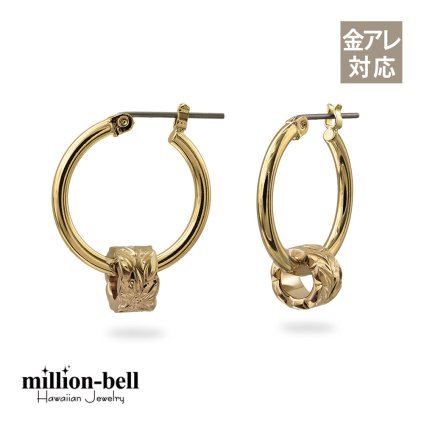 ハワイアンジュエリー ピアス 金属アレルギー対応 純チタンポスト シルバー925 イエロー マイレ チューブ チャーム 葉 フープピアス クロッシングピアス 20G(ゲージ) 幅20mm レディース 誕生日 プレゼント ハロウィン 【品番：HE-SP3253】