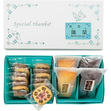 ありがとうクッキー フィナンシェ お名入れ [26-7029-021] TCF-20N 焼き菓子 詰め合わせ 個包装 クッキー 洋菓子 スイーツ ハート スター 子供 かわいい 出産内祝い 内祝い ギフト