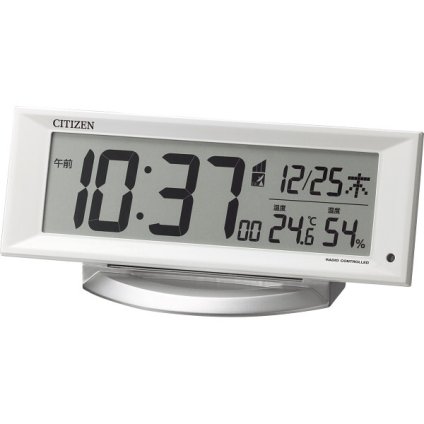 【直送】シチズン 自動点灯ライト付電波目覚まし時計 [26-0246-035] 8RZ202-003 電波時計 置時計 温湿度表示 カレンダー スヌーズ 常夜灯 間接照明 スタンド付き ギフト プレゼント 新築祝い 引越し祝い