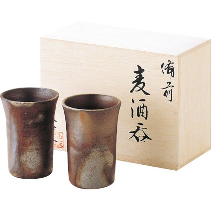 【直送】備前焼 山天窯 棧切り 組麦酒呑揃 [26-0202-126] S-72 ビアグラス ペア 陶器 250ml 2個セット 和食器 日本製 ビアマグ タンブラー コップ ビール 伝統工芸 ギフト プレゼント お祝い お返し