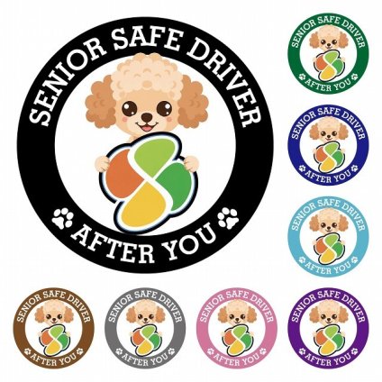 カーサイン 高齢者マーク SENIOR SAFE DRIVER チワプー ステッカー シール 直径13cm 肉球 日本製 車