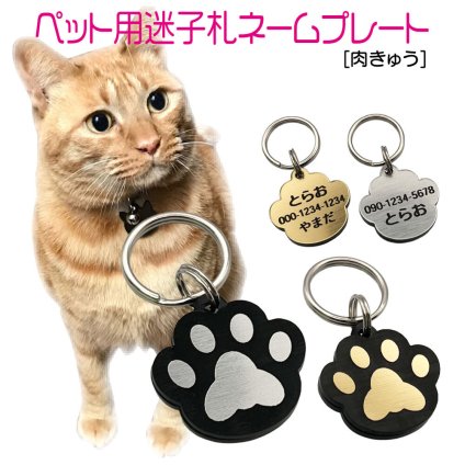 迷子札 プレート 電話番号 小型犬 猫 名前 アクリル製 シルバー ゴールド 【肉きゅう】