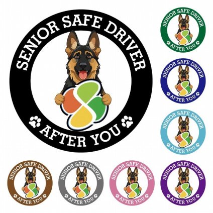 カーサイン 高齢者マーク SENIOR SAFE DRIVER シェパード ステッカー シール 直径13cm 肉球 日本製 車