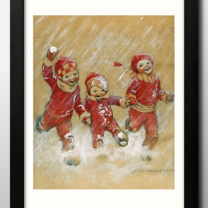 ウィルコック スミス Children Playing in the Snow A3 サイズ ポスター アート おしゃれ 絵画 インテリア 北欧 イラスト マット紙 艶消し アートパネル 額 フレーム デザイン 壁掛け ギフト 新築祝い ディスプレイ 引越し祝い　新生活　空間デザイン 