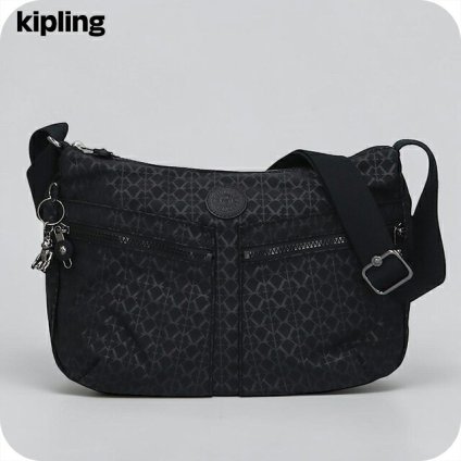 キプリング ショルダーバッグ レディース ブランド Kipling イゼラ ロゴ ワンポイント 総柄 K12592-K59 Signature Emb 黒