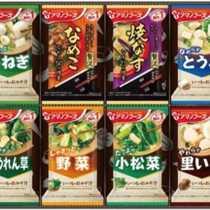 夏の贈り物お中元 おみそ汁お楽しみギフト アマノフーズ いつものおみそ汁贅沢（なめこ・焼なす）・いつものおみそ汁（長ねぎ・とうふ・ほうれん草・野菜・小松菜・里いも）×各2