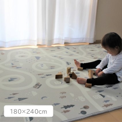 プレイマット 180×240cm 厚さ約1cm リバーシブル キッズプレイマット ポリエチレン 大判 クッションマット 子供部屋 キッズスペース 手洗い お手入れ簡単