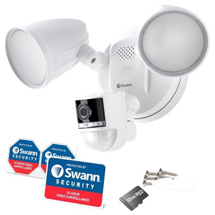 スワン Wifi フロードライト セキュリティーカメラ  SWIFI-4KFLOCAM-JP  #56744 4K Ultra HD 画像　動画　高画質　記録　再生 マイク スピーカー 侵入者への警告   会話可　防水防塵　IP65規格 スマートスピーカー Googleアシスタント Alexaに対応