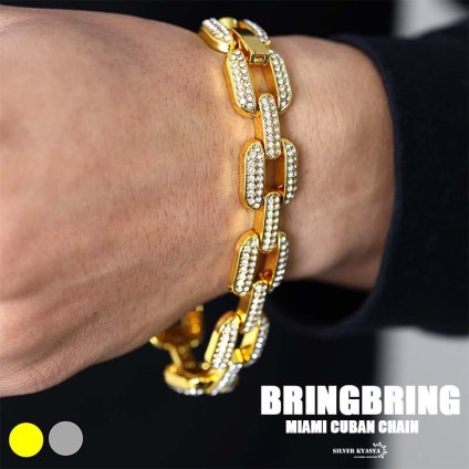 CZ ブレスレット あずき 模様 チェーンブレスレット メンズ ゴールド シルバー gold silver HIPHOPアクセサリー キラキラ 男性