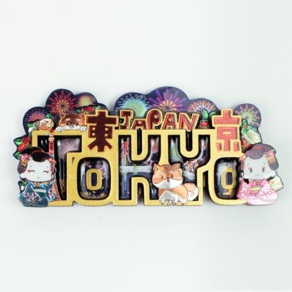 木製フレームマグネット 女子 TOKYO 花火 3層 立体マグネット 3D お土産 日本 土産 souvenir JAPAN Magnets ご当地 外国人 スーベニア ジャパン