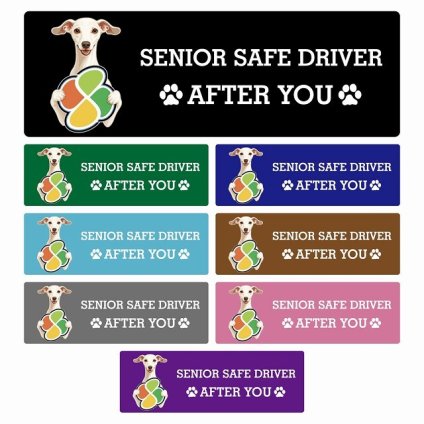 カーサイン 高齢者マーク SENIOR SAFE DRIVER イタリアングレーハウンド ステッカー シール 長方形 15x5cm 肉球 日本製 車