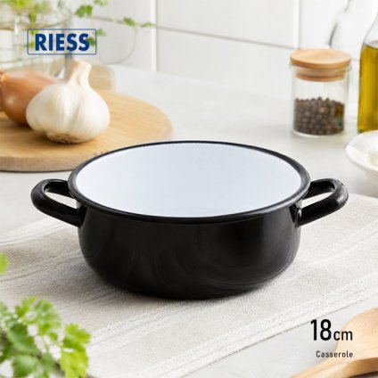 RIESS リース キャセロール18cm ブラック[ホーロー鍋 両手鍋 琺瑯鍋 ほうろう鍋 IH対応 ガス火対応 キャセロール鍋 小さい鍋 ミニ鍋 小型鍋 1人暮らし 一人暮らし用 2人分 小鍋 深型 食食機対応 オーストリア北欧 ヨーロッパ]