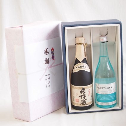 感謝の贈り物ボックス 芋焼酎と麦焼酎の贅沢な競演2本セット(八鹿酒造 Yeast NO.4 麦焼酎 30度(大分県) 本格芋焼酎 森伊蔵 25度(鹿児島県)) 720ml×2本