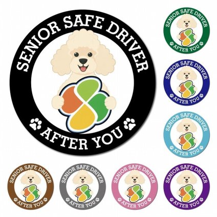 カーサイン 高齢者マーク SENIOR SAFE DRIVER プードル マグネット 強力 直径13cm 肉球 日本製 車 ステッカー
