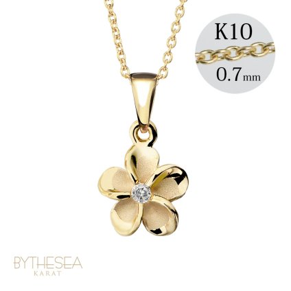 ゴールド ネックレス ハワイアンジュエリー ネックレス イエローゴールド ネックレス 14K 14Kネックレス プルメリア ダイヤモンド ジルコニア K10 10Kあずきチェーン太0.7mm ギフトラッピング可能 彼女 妻 女性 レディース プレゼント ハロウィン 【品番：CG-GP109】