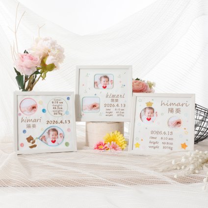 Onburt 自社手作り 世界に一つだけ 刺繍 名入れ オリジナル 命名書 フレーム付き くり抜き写真窓 名付け 出産祝い プレゼント 日本製