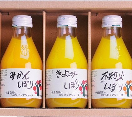 夏の贈り物お中元 100%ピュアジュース5本ギフトセット 伊藤農園 みかん（180ml）×2、きよみ･不知火･はっさく（各180ml）×各1