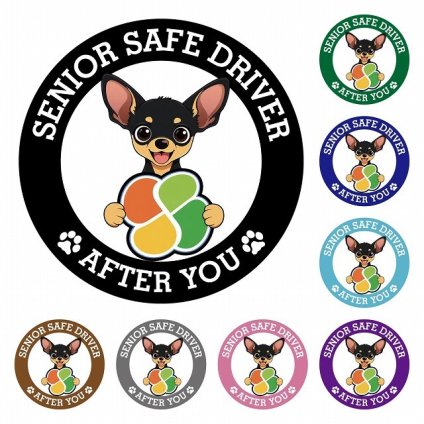 カーサイン 高齢者マーク SENIOR SAFE DRIVER スムースコートチワワ ステッカー シール 直径13cm 肉球 日本製 車