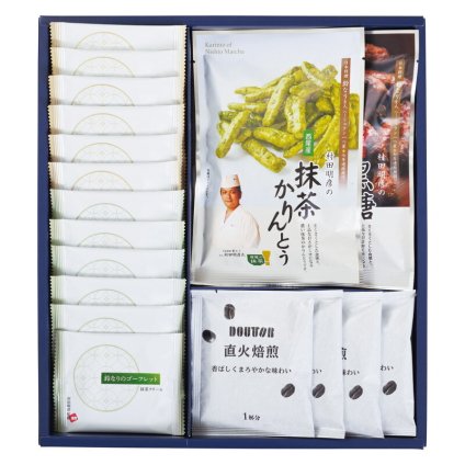 実りの秋の贈り物 ミシュラン7年連続星獲得村田明彦監修スイーツセット 抹茶ゴーフレット･米粉ゴーフレット×各6、ドトールコーヒードリップコーヒー×4、黒糖かりんとう（50g）･抹茶かりんとう（40g）×各1