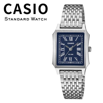 箱なし カシオ 腕時計 レディース ネイビー ブルー シルバー アナログ スクエア ローマ数字 クラシック レトロ 海外モデル 逆輸入 小さめ 薄型 メタル 50m防水 仕事 誕生日 プレゼント ギフト CASIO 成人 卒業 入学