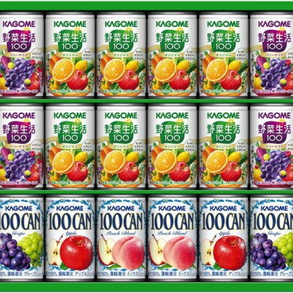 夏の贈り物お中元 すこやかファミリーギフト カゴメ 野菜生活100オリジナル（160g）×8、野菜生活100（ベリーサラダ・マンゴーサラダ）（各160g）×各4、100CAN（グレープ・アップル・パインアップルブレンド・ピーチブレンド）（各160g）×各
