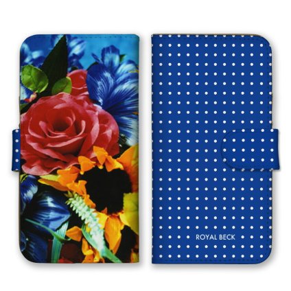 ＼全機種対応／ スマホケース 手帳型 スマホカバー 手帳タイプ スマートフォン ケース カバー ドット柄 花 ブルー アート ビビッド おしゃれ かっこいい カードホルダー付き カード収納 合皮 合成レザー