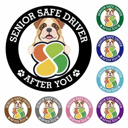 カーサイン 高齢者マーク SENIOR SAFE DRIVER ブルドッグ ステッカー シール 直径13cm 肉球 日本製 車